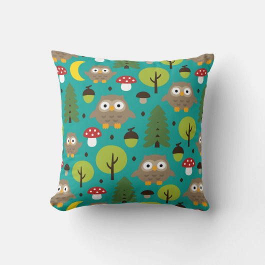 Coussin Chouettes Dans L'Oreiller À Jeu De Forêt (Recto)