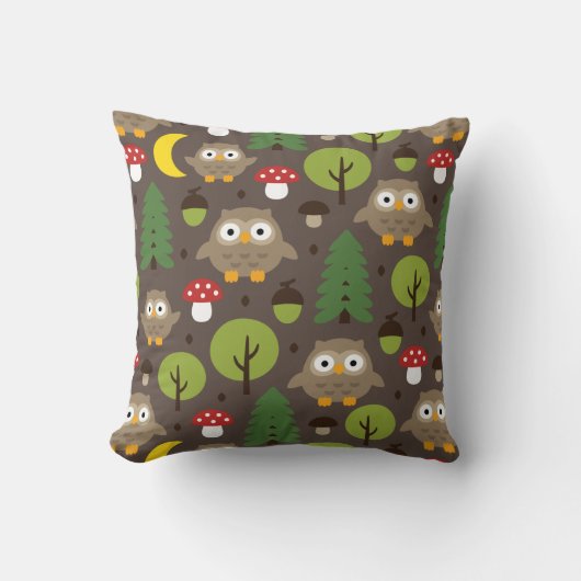 Coussin Chouettes Dans L'Oreiller À Jeu De Forêt (Recto)