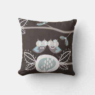 Coussin Chouettes de mariée Whimsical Mariage bleu Chouett