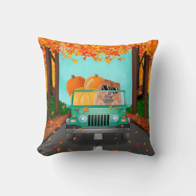 Coussin Chow Chow Chien Automne Citrouille (Recto)