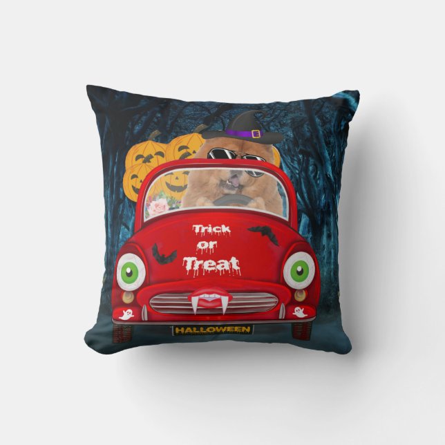 Coussin Chow Chow Chig Conduire voiture effrayant Hallowee (Recto)