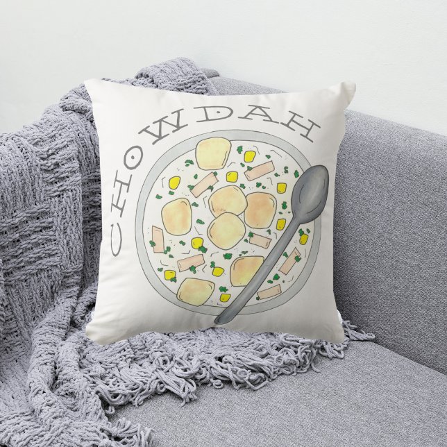 Coussin CHOWDAH New England Boston Clam Chowder Soupe Nour (Chowdah Pillow)