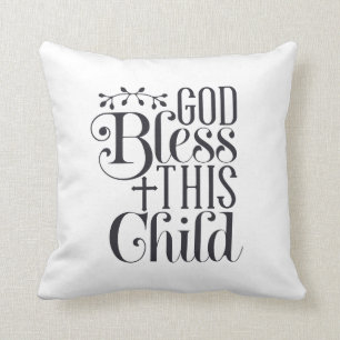 Coussin chrétien 'Dieu bénisse cet enfant' pour bé