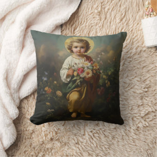 Coussin Christ Enfant Jésus avec Fleurs Religieux