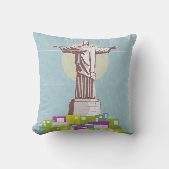Coussin Christ le Rédempteur affiche de voyage Favela (Recto)