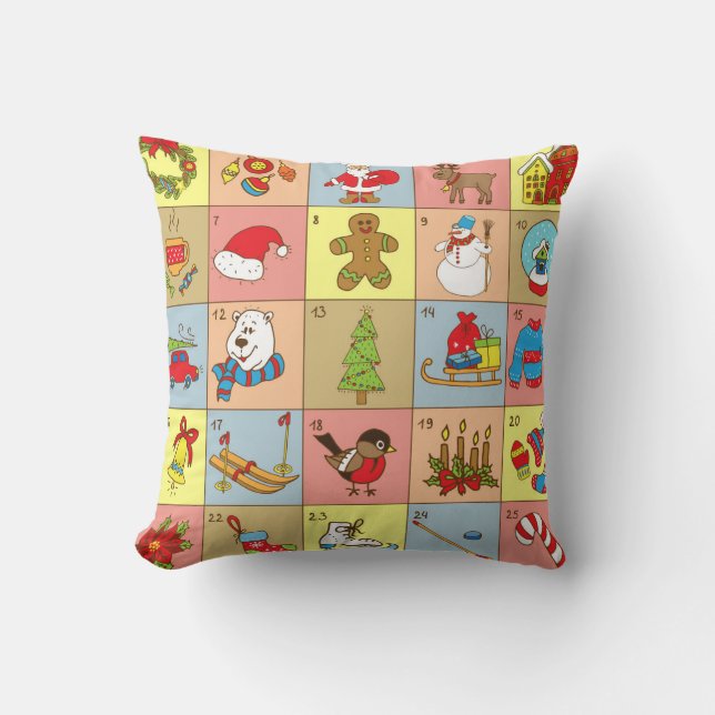 Coussin Christmas Advent : Collection d'éléments Doodle (Recto)