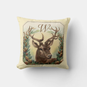 Coussin CHRISTMAS DEER, PINE CROWN MONOGRAM Crème