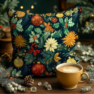Coussin Christmas Floral Ornament Personalized Pillow