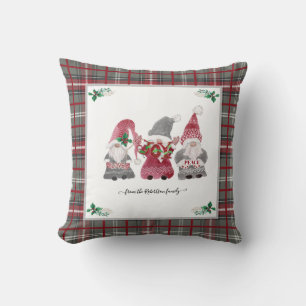 Coussin Christmas Grey Plaid Gnome Love Joie Paix Holly