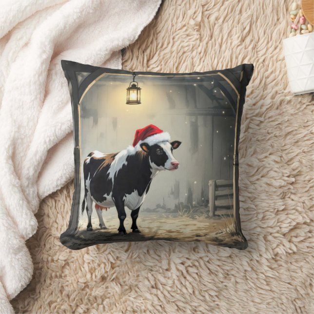 Coussin Christmas Hereford Cow In Barn Doorway (Couverture)