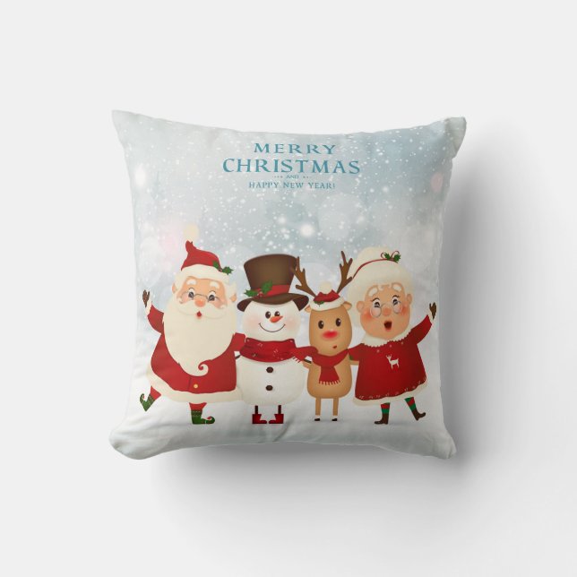 Coussin Christmas Père Noël, Mme Claus Rudolph et Snowman (Recto)