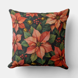 Coussin Christmas Pillow – Poinsettias & Holiday Decor