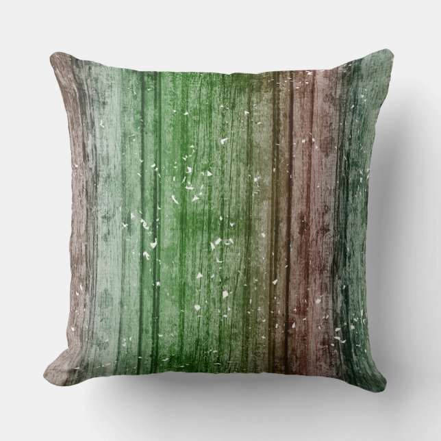 Coussin Christmas Retro Red Green Rustic Wood Texture  (Recto)