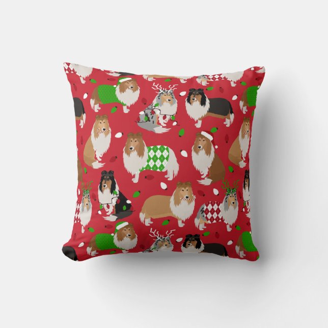 Coussin Christmas Rough Collie (Recto)
