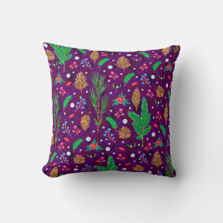 Coussin Christmas seamless pattern with pine cones, fir br