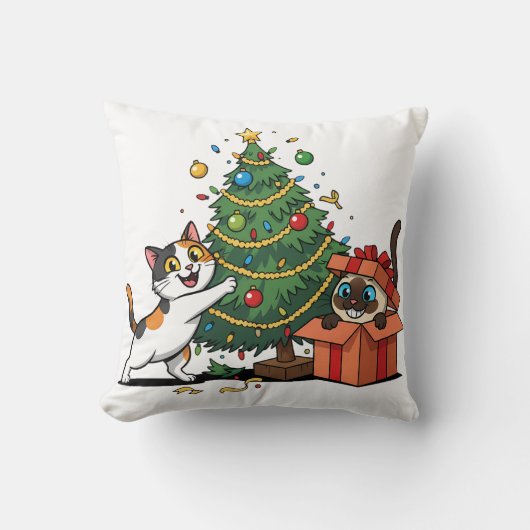Coussin Christmas Tree & Gift Surprise Cats  (Recto)