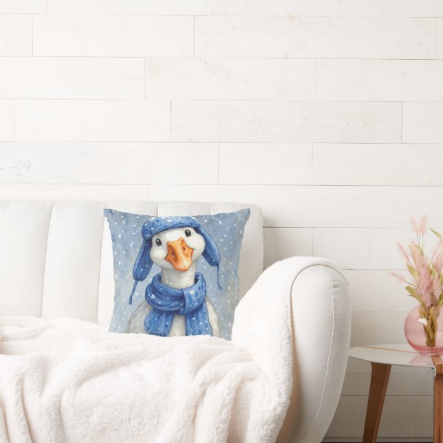Coussin Christmas White Winter Goose With Blue Scarf (Canapé)