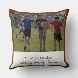 Coussin Christmasy Photo Famille Rouge Vert Plaid Double C