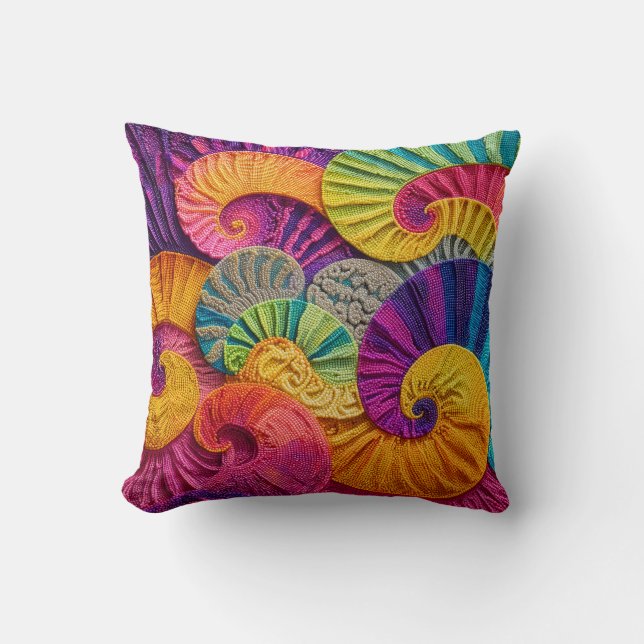 Coussin Chromatic Shells: Vibrant Spiral Mosaic (Recto)