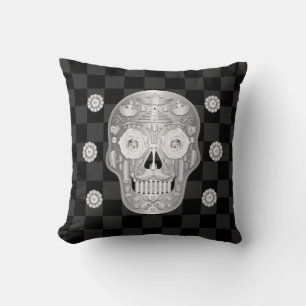 Coussin Chrome Calavera (Rose Blanche) Jeter l'oreiller