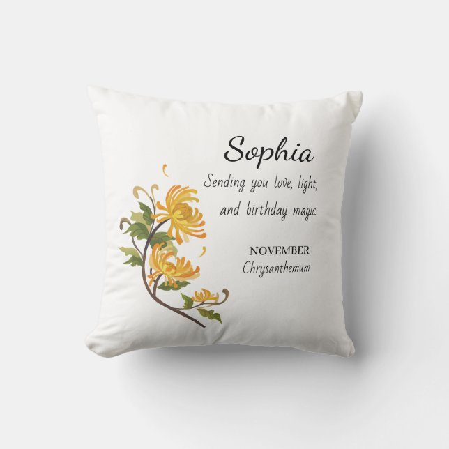 Coussin Chrysanthème de Novembre Anniversaire Personnalisé (Recto)