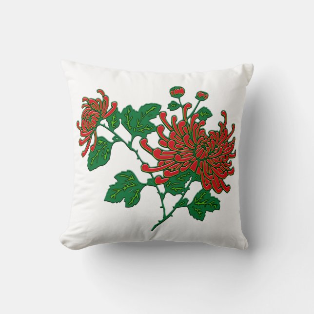 Coussin Chrysanthèmes araignées chinois - rouge chinois pr (Recto)