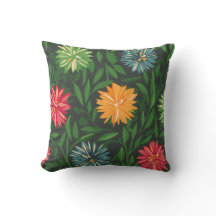 Chrysanthèmes colorés et Motif de feuillage vert