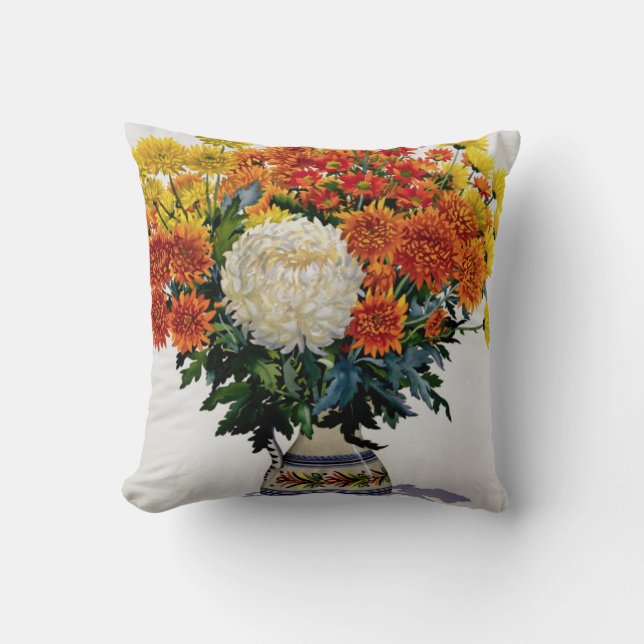 Coussin Chrysanthèmes dans une cruche modelée 2005 (Recto)