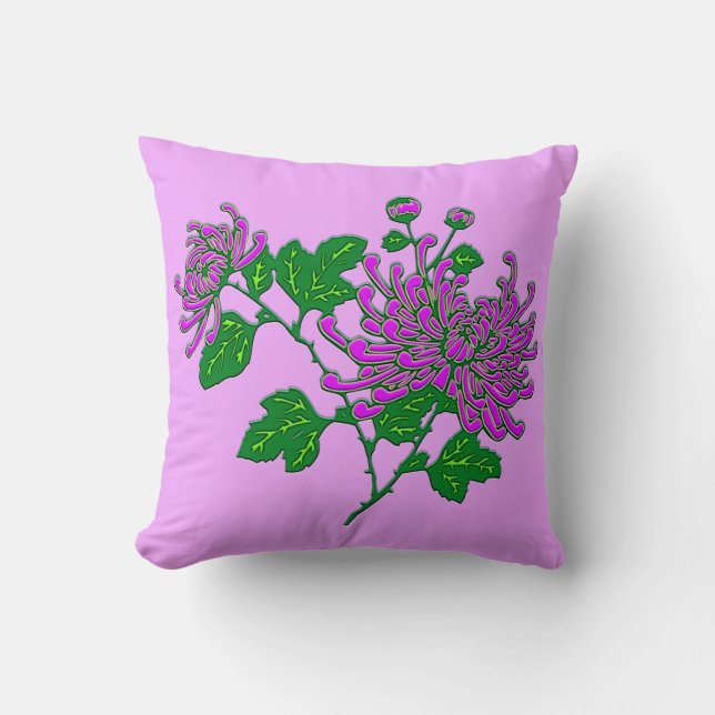Coussin Chrysanthèmes d'araignée chinois - lavande (Recto)