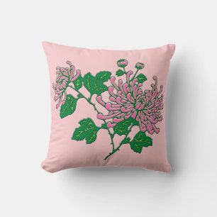 Coussin Chrysanthèmes d'araignée chinois - rose doux