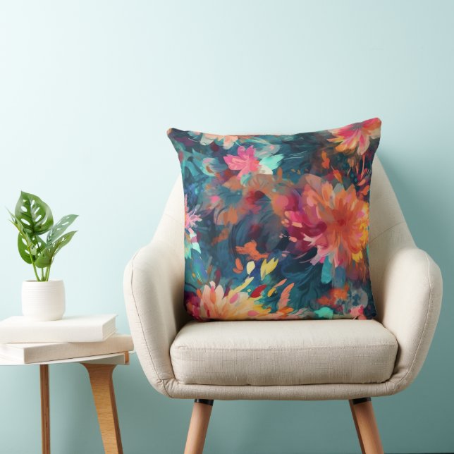Coussin Chrysanthèmes Géants Floraux Abstraits Peints (Chaise)