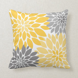 Coussin Chrysanthèmes jaunes et gris Motif floral