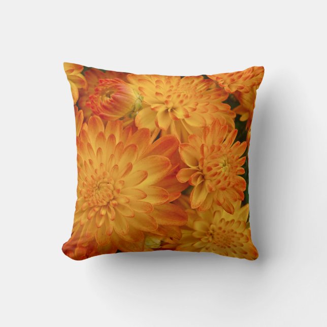 Coussin Chrysanthèmes orange Fire (Recto)