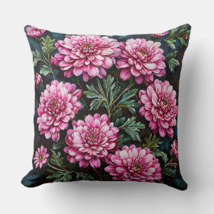 Coussin Chrysanthèmes roses vibrants