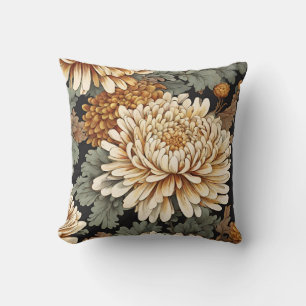 Coussin Chrysanthèmes vintages blanc et jaune