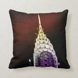 Coussin Chrysler construisant - pourpre et rouge - NYC