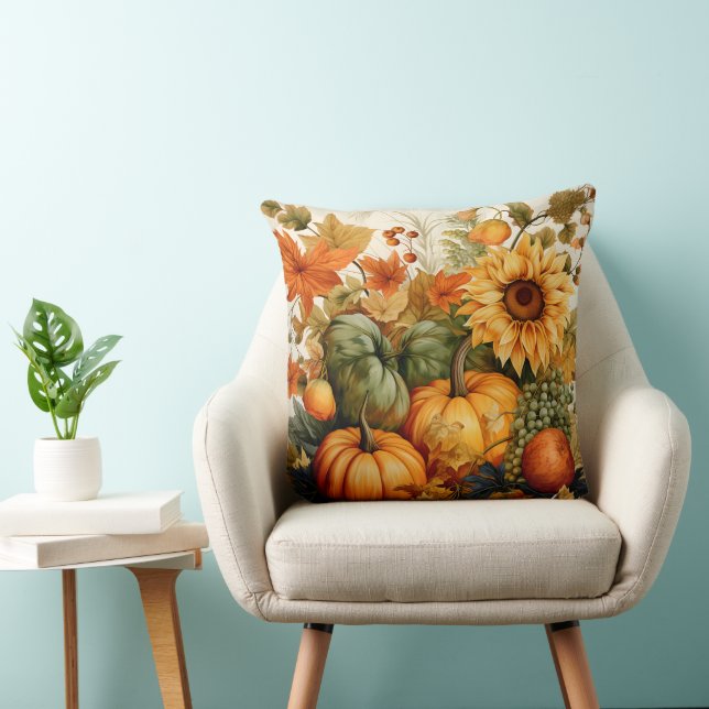 COUSSIN CHUTE ORANGE & CITROUILLES VERTS ET FLEURS DE SOUF (Chaise)
