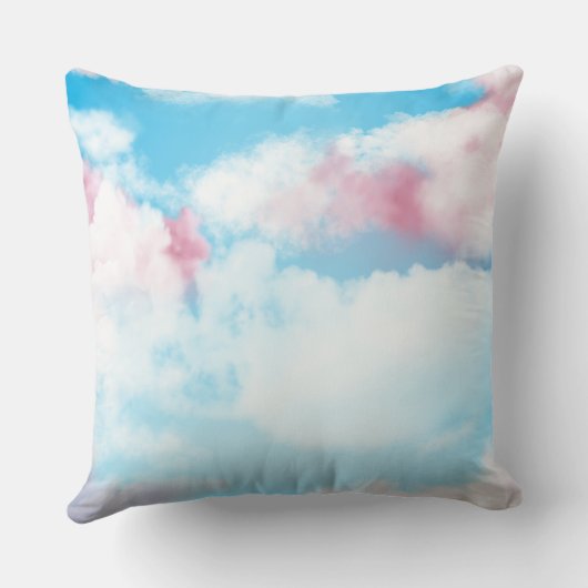 Coussin Ciel blanc mignon rose et nuages bleus (Verso)