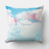 Coussin Ciel blanc mignon rose et nuages bleus (Recto)