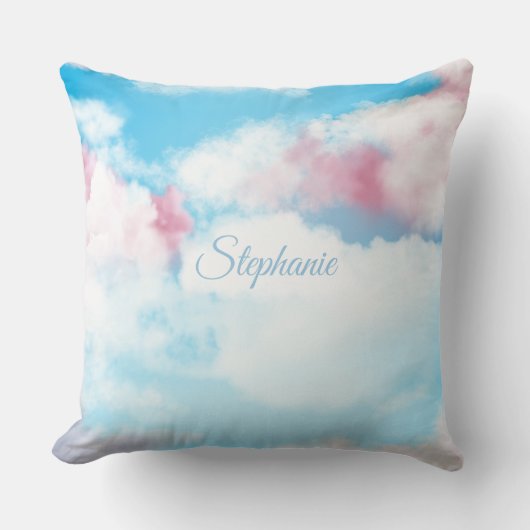 Coussin Ciel blanc mignon rose et nuages bleus (Recto)