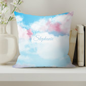 Coussin Ciel blanc mignon rose et nuages bleus