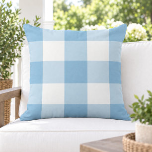 Coussin Ciel Bleu Classique Grand Carreaux Gingham Blanc