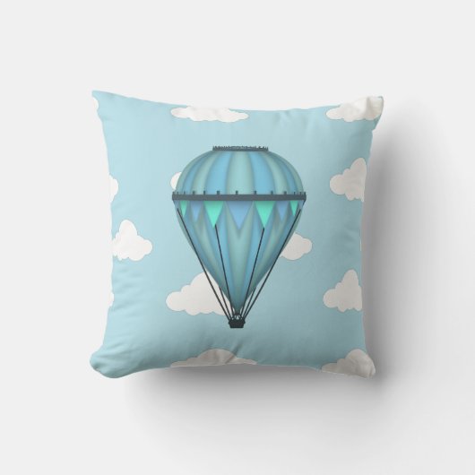Coussin Ciel bleu de ballon à air chaud avec nuages (Recto)