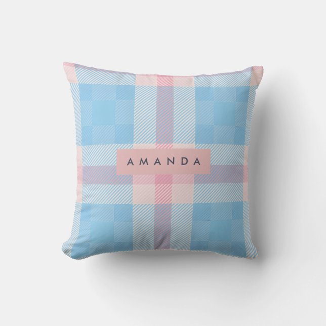 Coussin Ciel Bleu Pastel Personnalisé et Rose Poudré à Car (Recto)