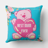 Coussin Ciel Bleu Rose Ourson Mignon Motif Floral à Coeur (Verso)