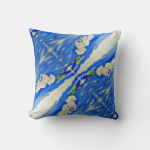 Coussin Ciel bleu vif romantique et orchidées blanches