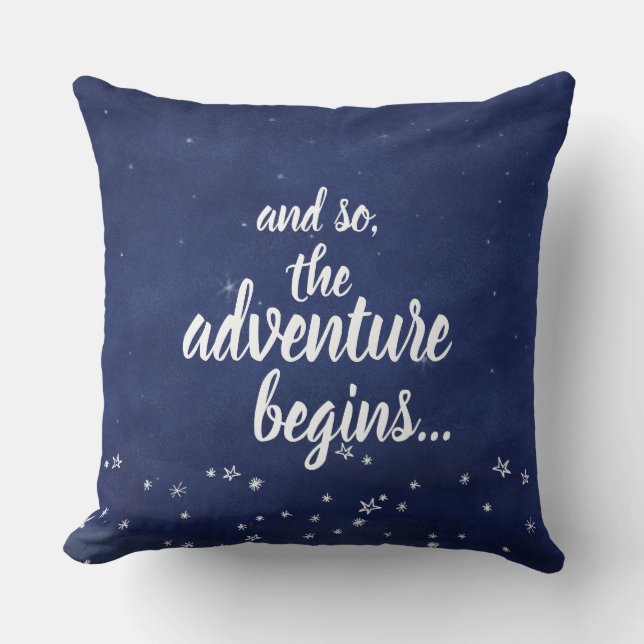 Coussin Ciel de nuit bleu et blanc et donc l'aventure comm (Recto)