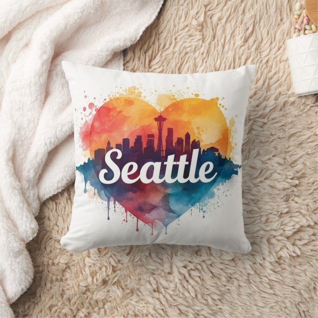 Coussin Ciel de Seattle à l'aquarelle (Couverture)
