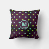 Coussin Ciel étoilé violet pourpre avec nom et monogramme (Verso)