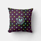 Coussin Ciel étoilé violet pourpre avec nom et monogramme (Recto)